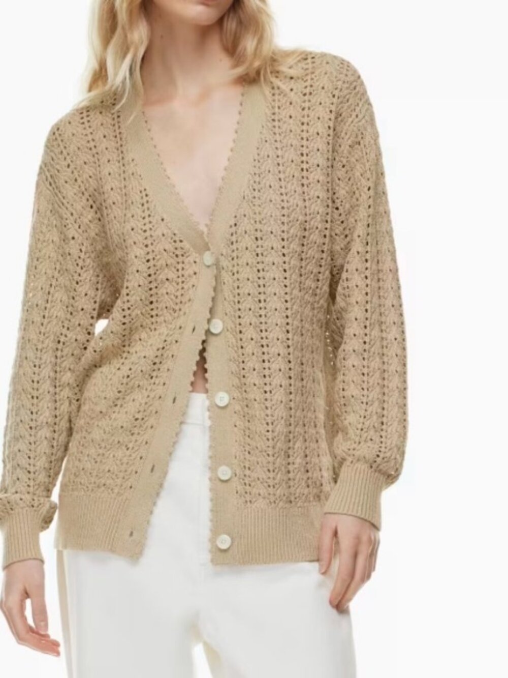 Aritzia Wilfred Beige Lacey Knit Reverence Cardigan Sweater Size XS
